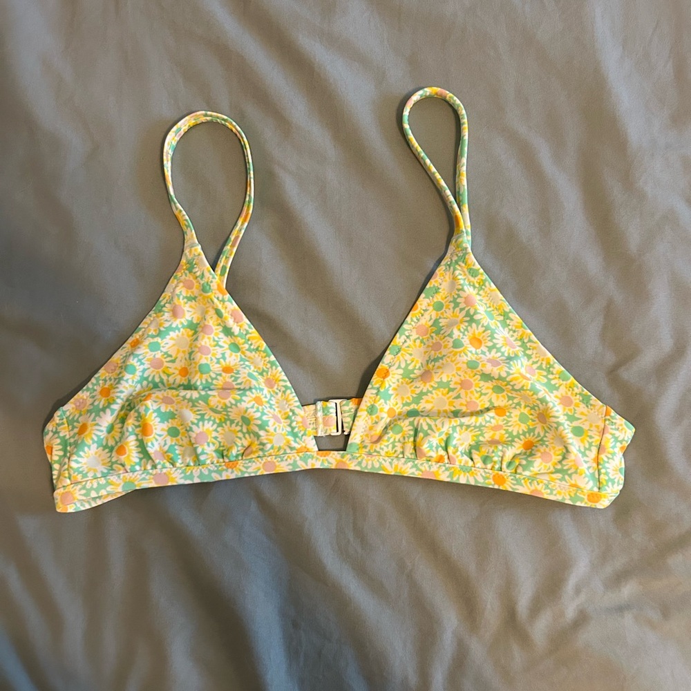 Aerie Yellow and Green Daisy Print Bikini Top